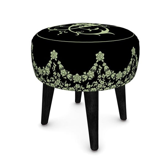 French Green Monogram & Swag Velour Footstool