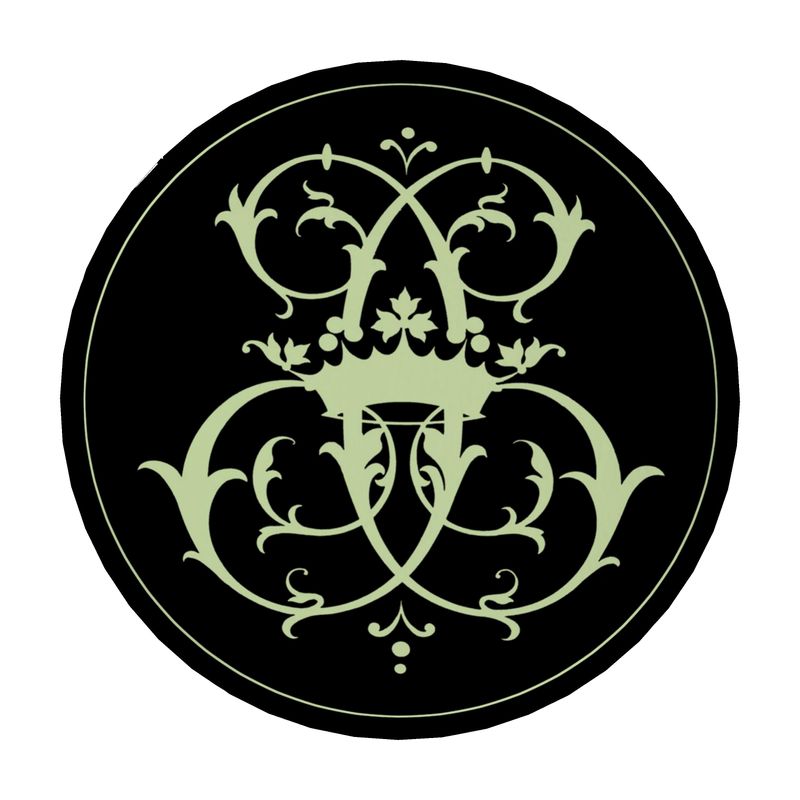 French Green Monogram & Swag Velour Footstool