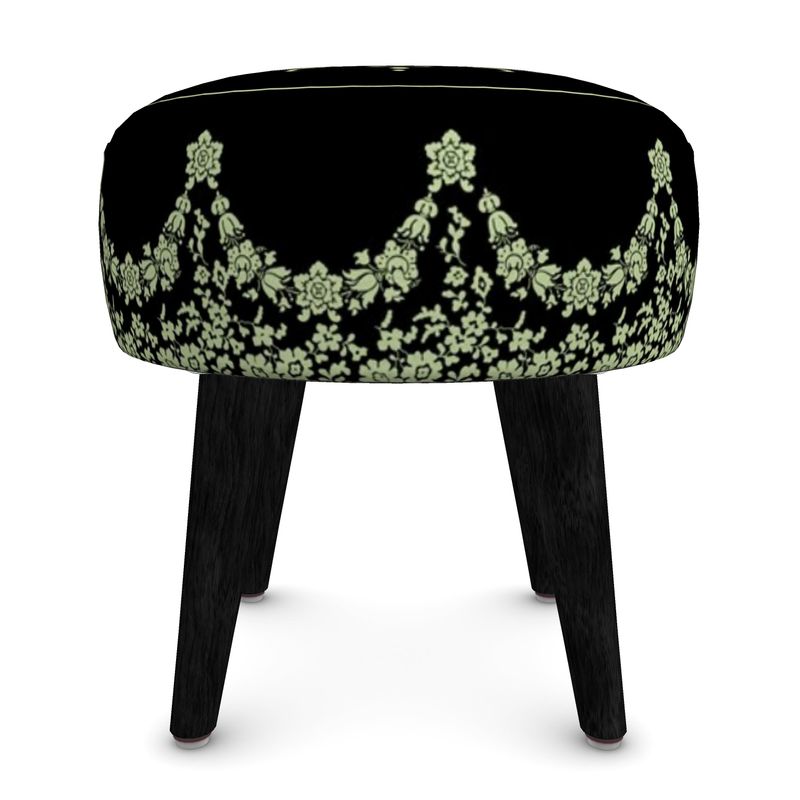 French Green Monogram & Swag Velour Footstool