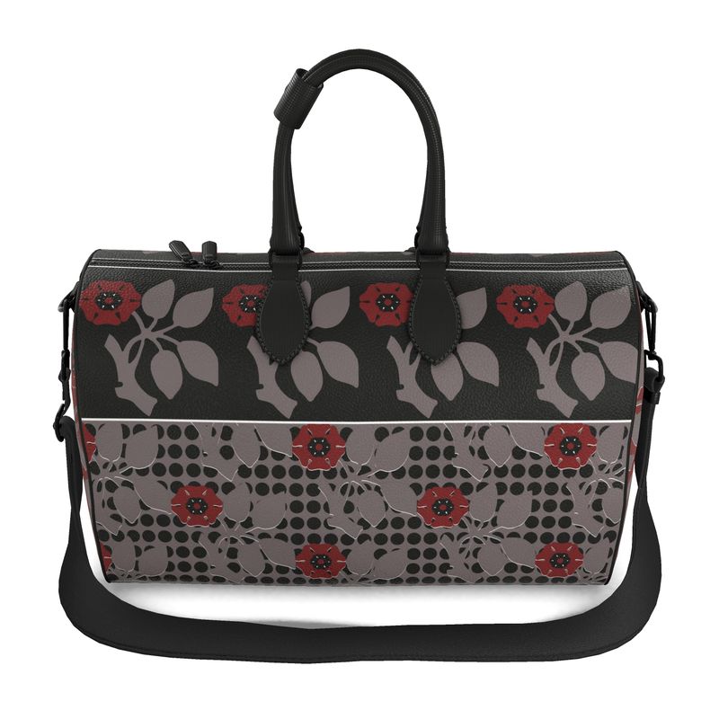 Zoroaster Persian Black Dots on Gray Leather Duffel Bag
