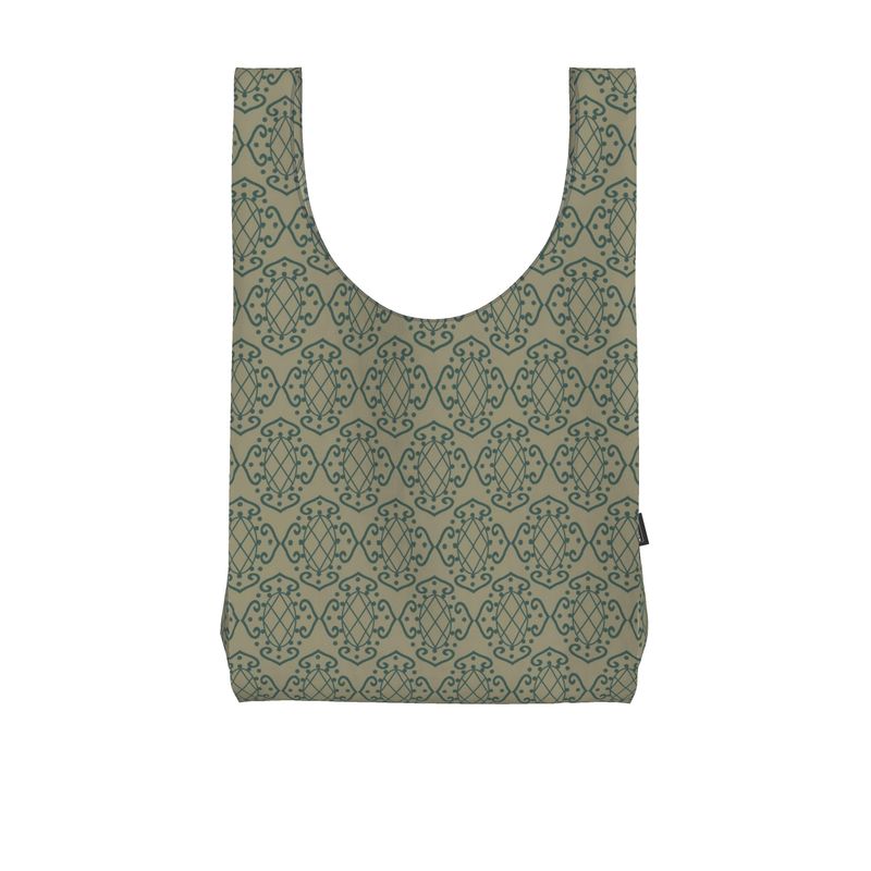 Gothic Scroll Green Ivory Parachute Shopping Bag