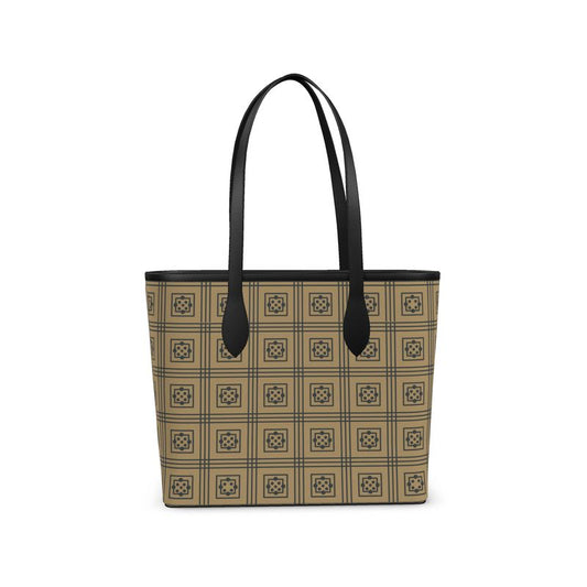 Taupe Geometric Tile Leather City Shopper Medieval Cloister Pattern