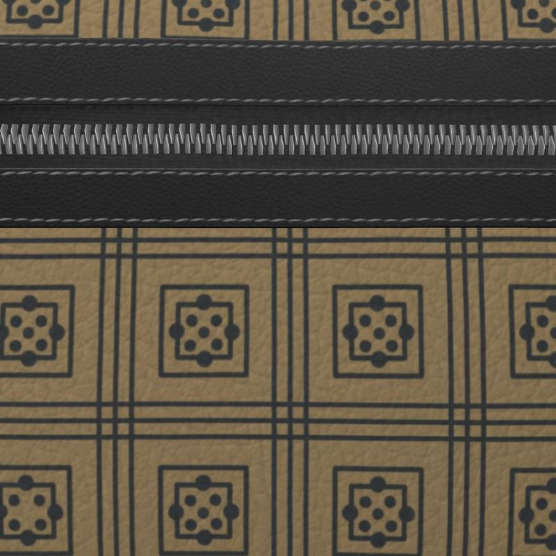 Taupe Geometric Tile Leather Belt Bag Medieval Cloister Pattern