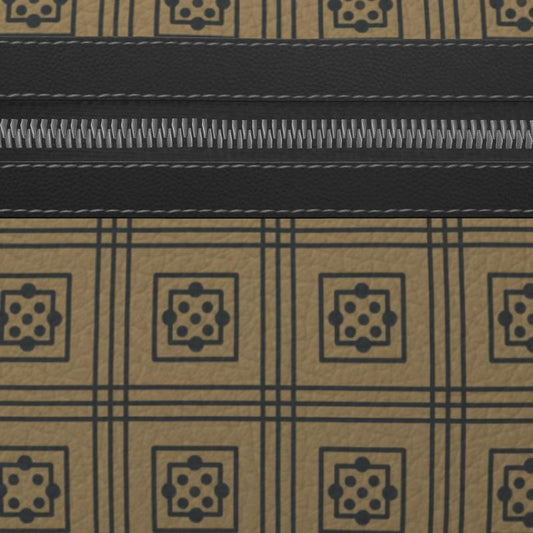 Taupe Geometric Tile Leather Belt Bag Medieval Cloister Pattern