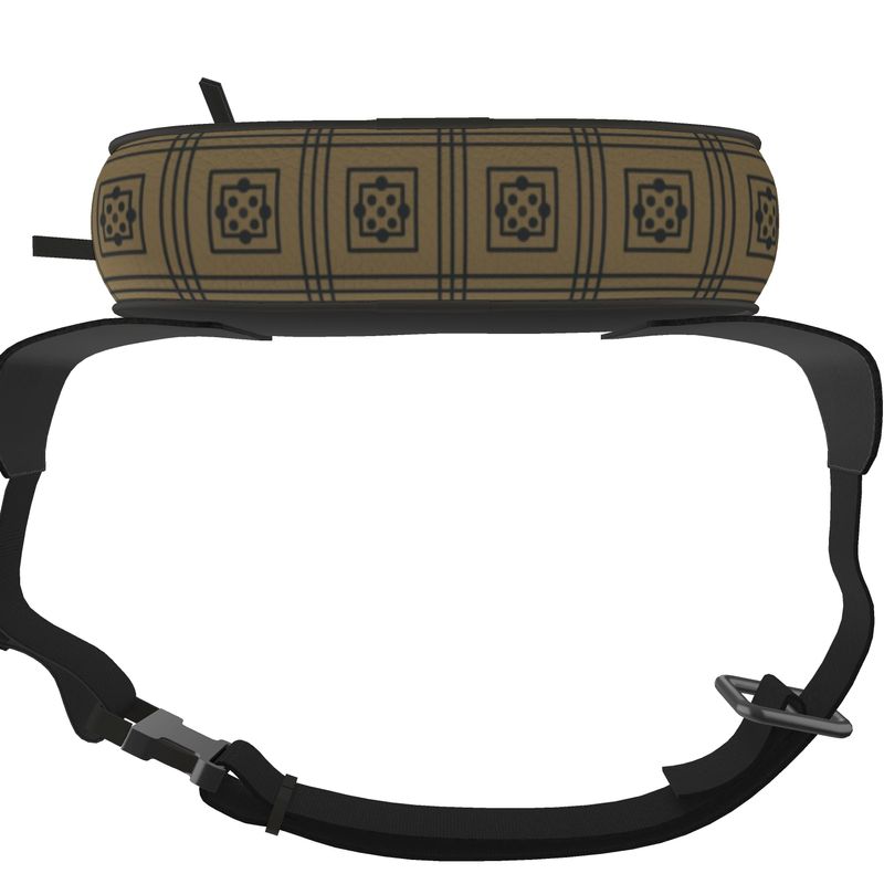 Taupe Geometric Tile Leather Belt Bag Medieval Cloister Pattern