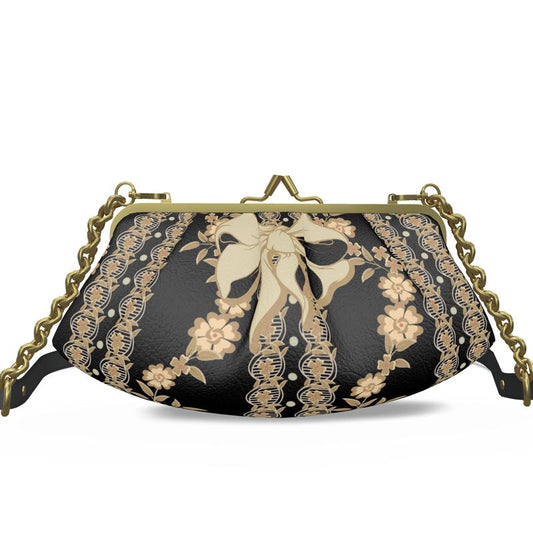 French Floral Pleated Leather Frame Bag