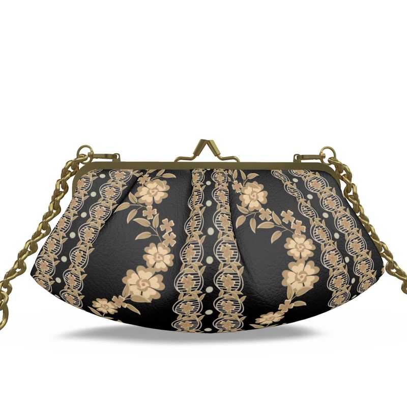 French Floral Pleated Leather Frame Bag