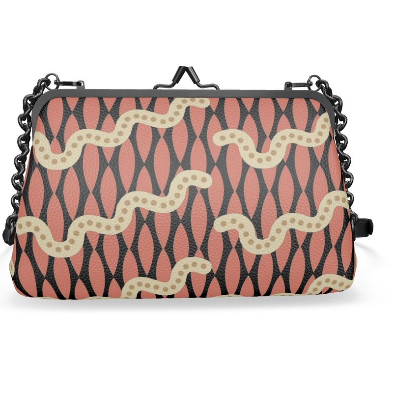 Stylized Louis XVI Lattice Leather Flat Frame Bag