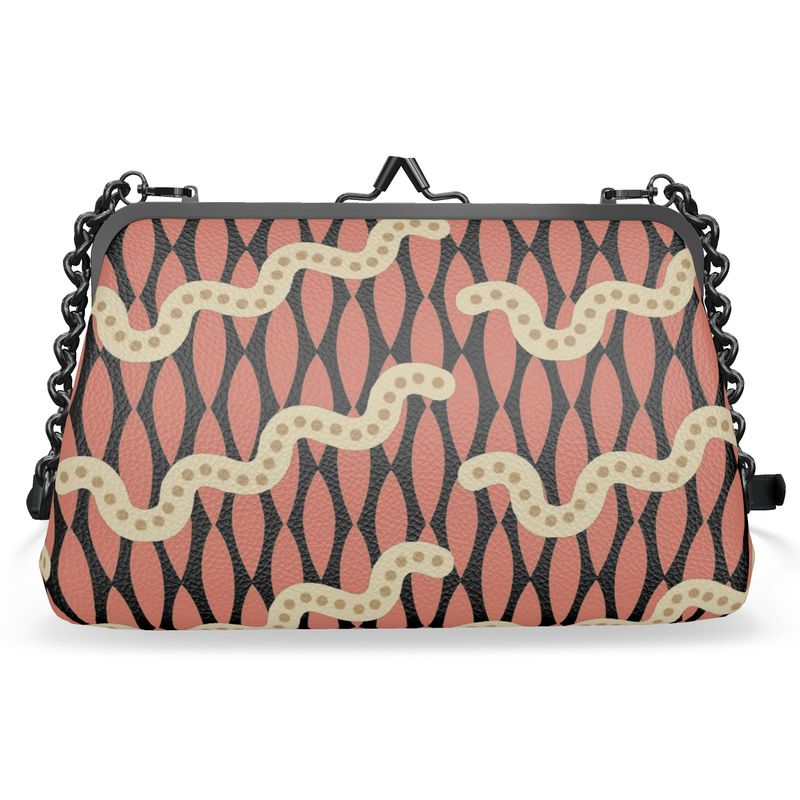 Stylized Louis XVI Lattice Leather Flat Frame Bag