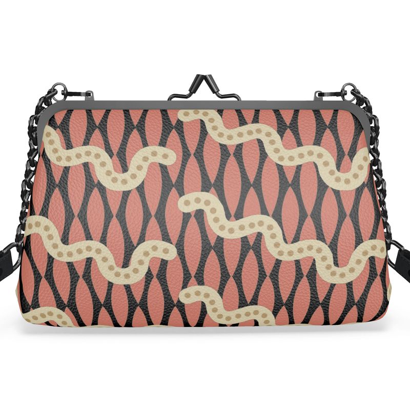 Stylized Louis XVI Lattice Leather Flat Frame Bag