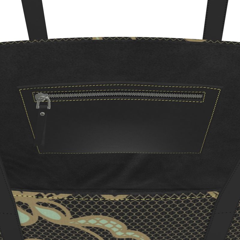 Lace Celadon and Gold Scroll Kika Leather Tote