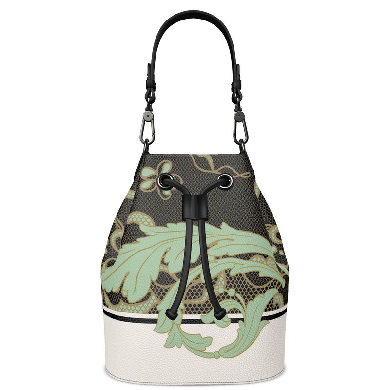 Lace Celadon and Gold Scroll Bucket Bag