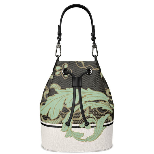 Lace Celadon and Gold Scroll Bucket Bag