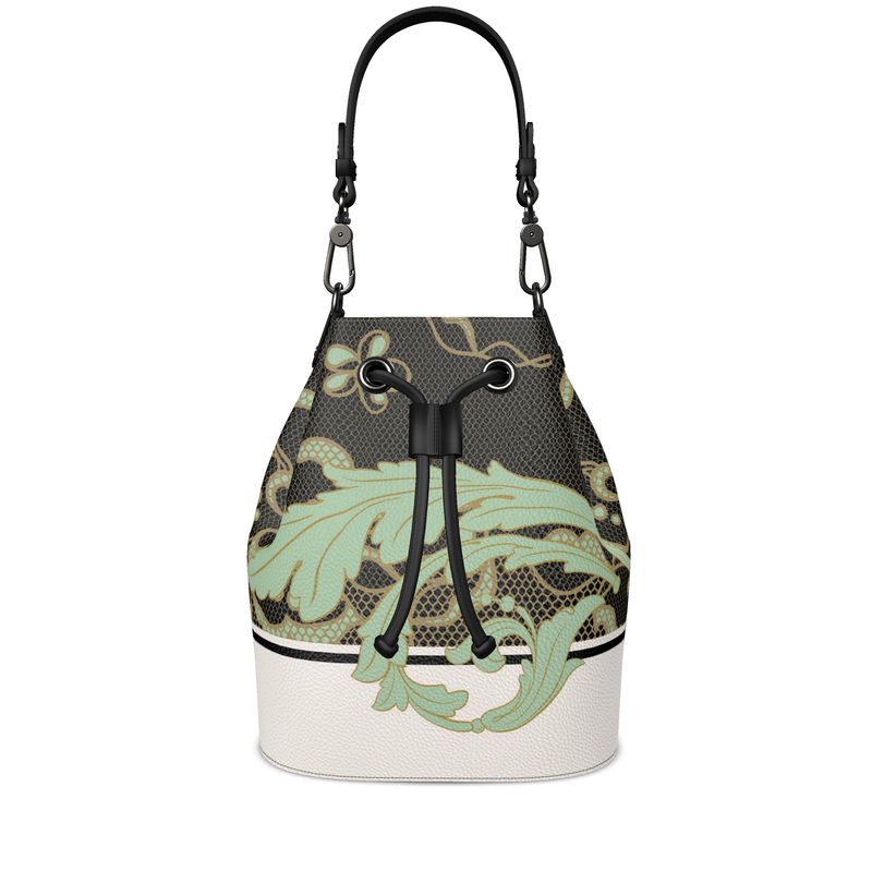 Lace Celadon and Gold Scroll Bucket Bag