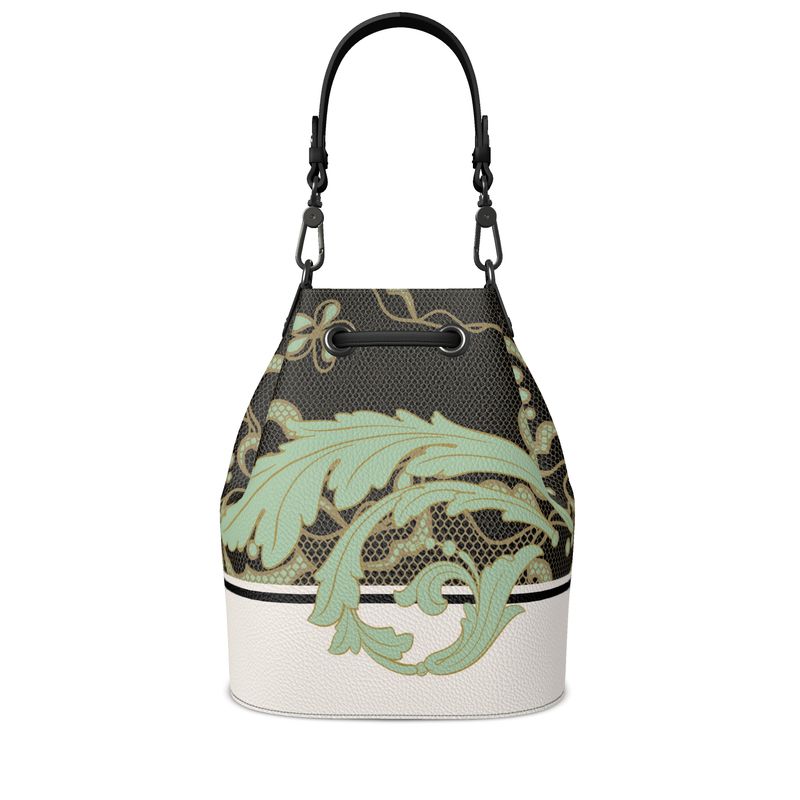 Lace Celadon and Gold Scroll Bucket Bag