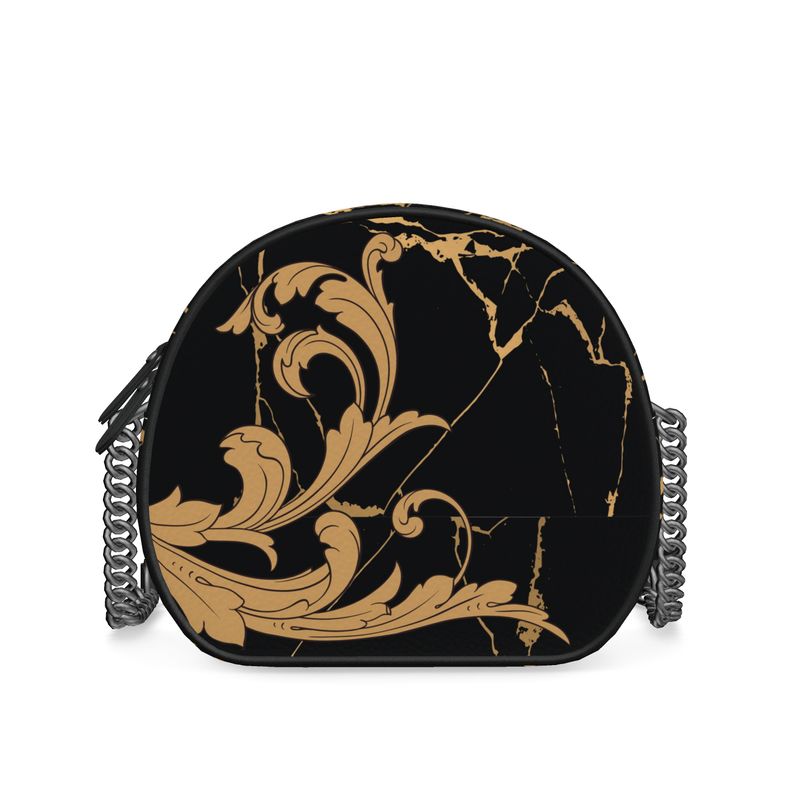 Terracotta Scroll & Marbled Leather Round Box Bag