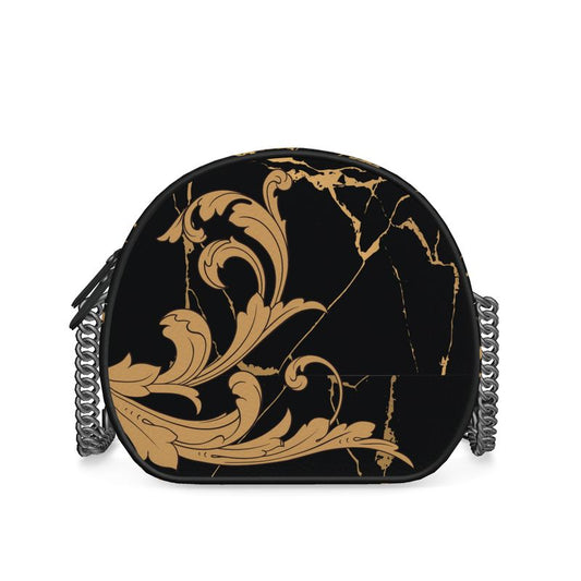 Terracotta Scroll & Marbled Leather Round Box Bag