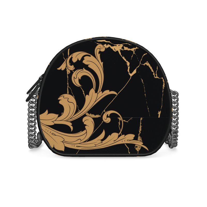 Terracotta Scroll & Marbled Leather Round Box Bag