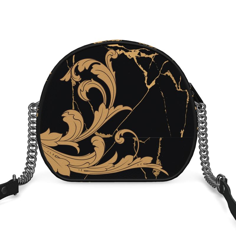 Terracotta Scroll & Marbled Leather Round Box Bag