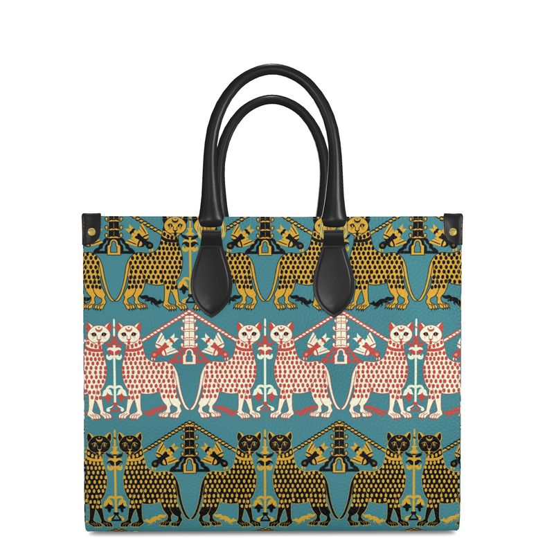Courtly Beasts Leather Shopper Bag Medieval Animal Print Tote
