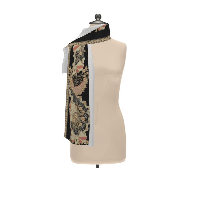 French Boho Black Floral Louis XVI Coquette Aesthetic Scarf Wrap or Shawl