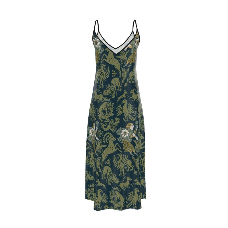 Verdant Bestiary Silk Maxi Slip Dress