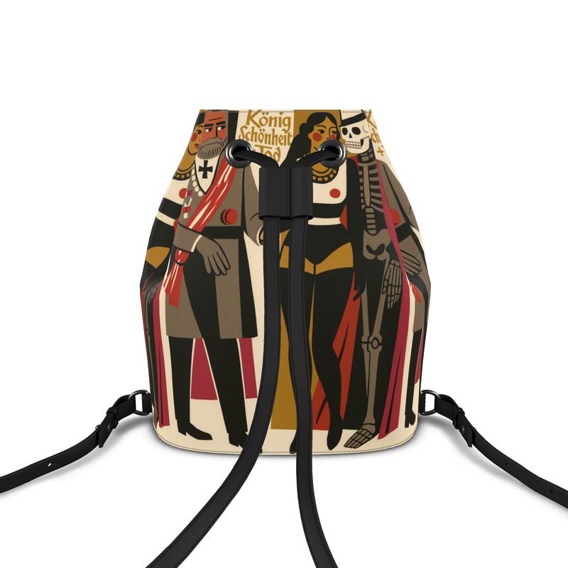 Leather Bucket Backpack Drawstring Travel Daypack – Beauty Power Death