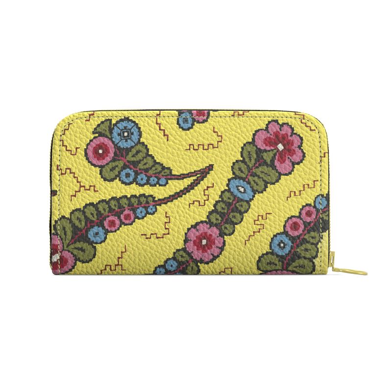 Golden Relic Leather Zip Wallet Embroidered Floral Edition