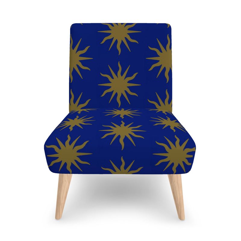 Gothic Bronze Sun Motif Blue Velour Occasional Chair