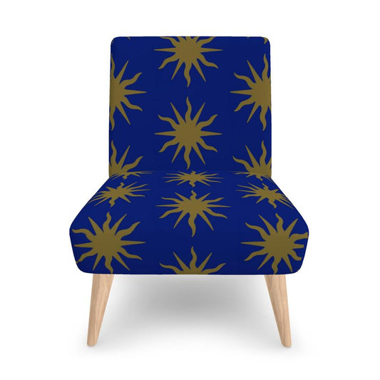 Gothic Bronze Sun Motif Blue Velour Occasional Chair