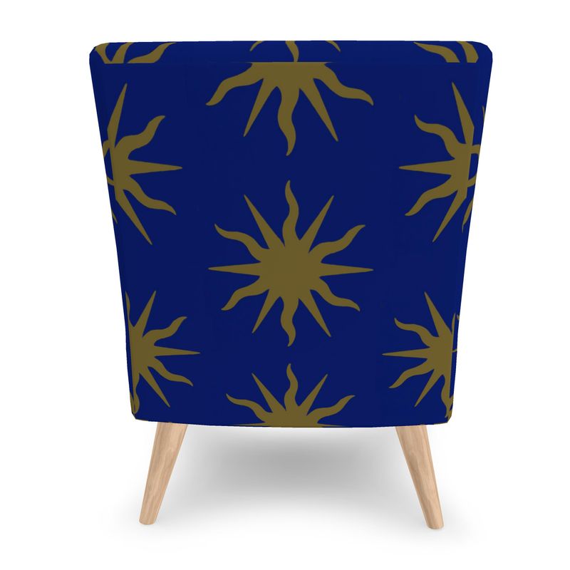 Gothic Bronze Sun Motif Blue Velour Occasional Chair