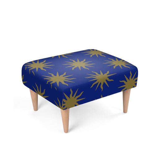 Gothic Bronze Sun Motif Blue Velour Footstool Ottoman